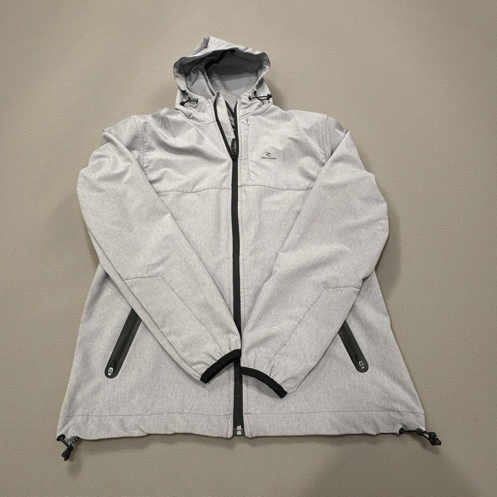 Rip Curl Mens Light Gray Hooded Full Zip Water Resistant Jacket Size Large